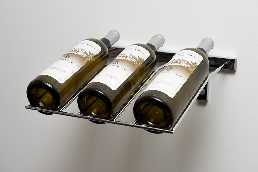 Wall Series Presentation Row 3 Metal Wine Rack in Chrome Finish