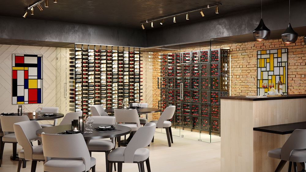 Case & Crate Lockers (tall configuration) with Wall Series wine racks